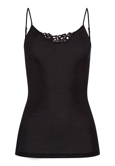 71521 Woolen Silk W Spaghetti Cami With Embroidery - 018 Black